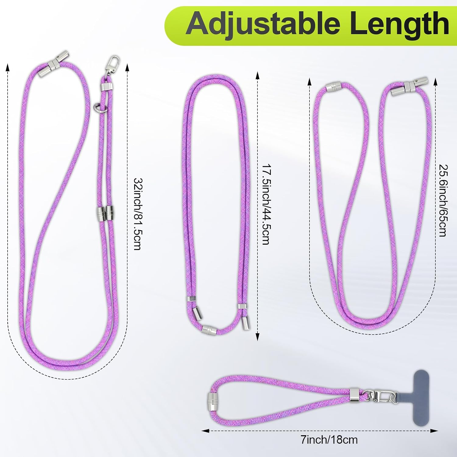 Phone Lanyard, Crossbody Lanyard & Wrist Strap 3-in-1, Anti Theft Adjustable 17.5"–32" Cell Phone Neck Lanyard for Travel Hiking Cycling Shopping, Universal Fit for iPhone & Samsung (Purple)