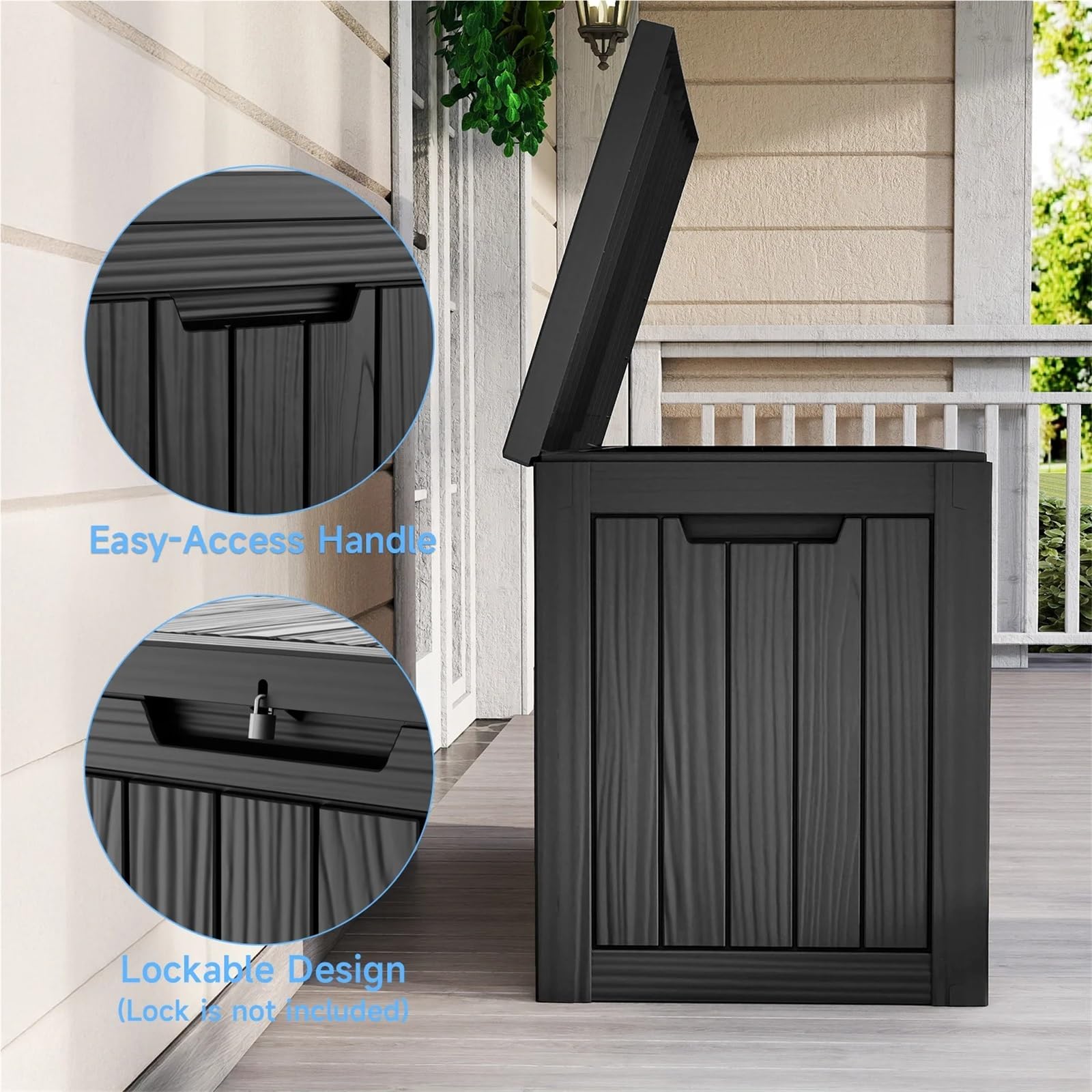 Giardino Cassapanca Scatola di immagazzinaggio impermeabile da 45 galloni | Contenitore esterno con serratura for ponte esterno for mobili da giardino
