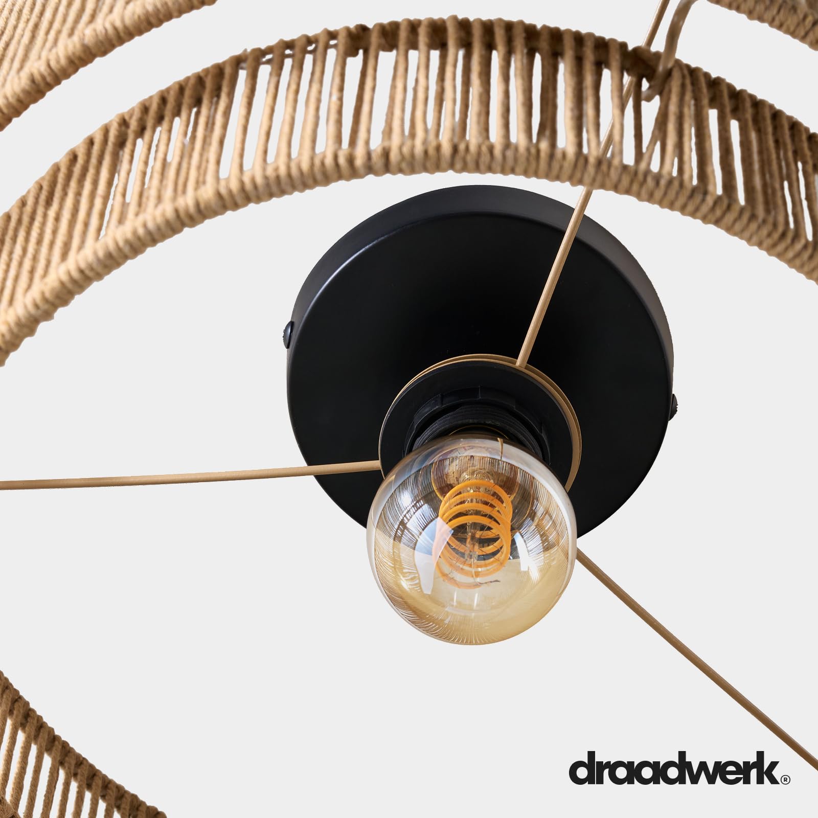 draadwerk® Deckenleuchte String | Deckenleuchte aus 2 Lampenschirmen, Natur, Modern Skandinavisch/Boho, für Wohnzimmer, Esszimmer, Schlafzimmer, 40cm Durchmesser | Fillia