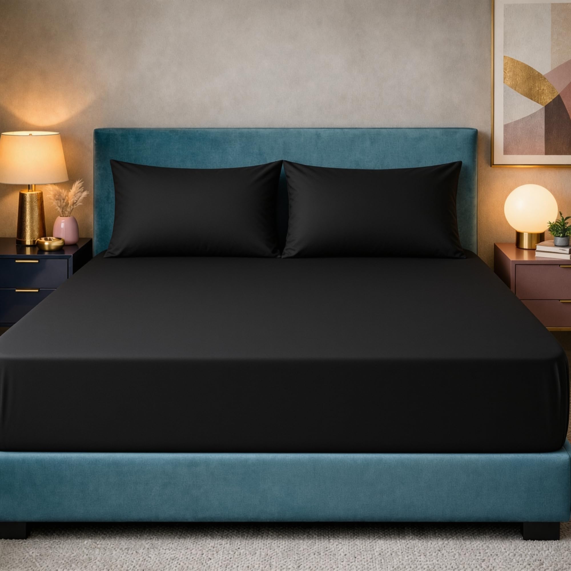 Z&A Bedding Black Fitted Sheet Single - 30CM Extra Deep Elastic Corners Bedsheet, Soft Brushed Microfibre Sheet, Washable, Shrinkage & Fade Resistant