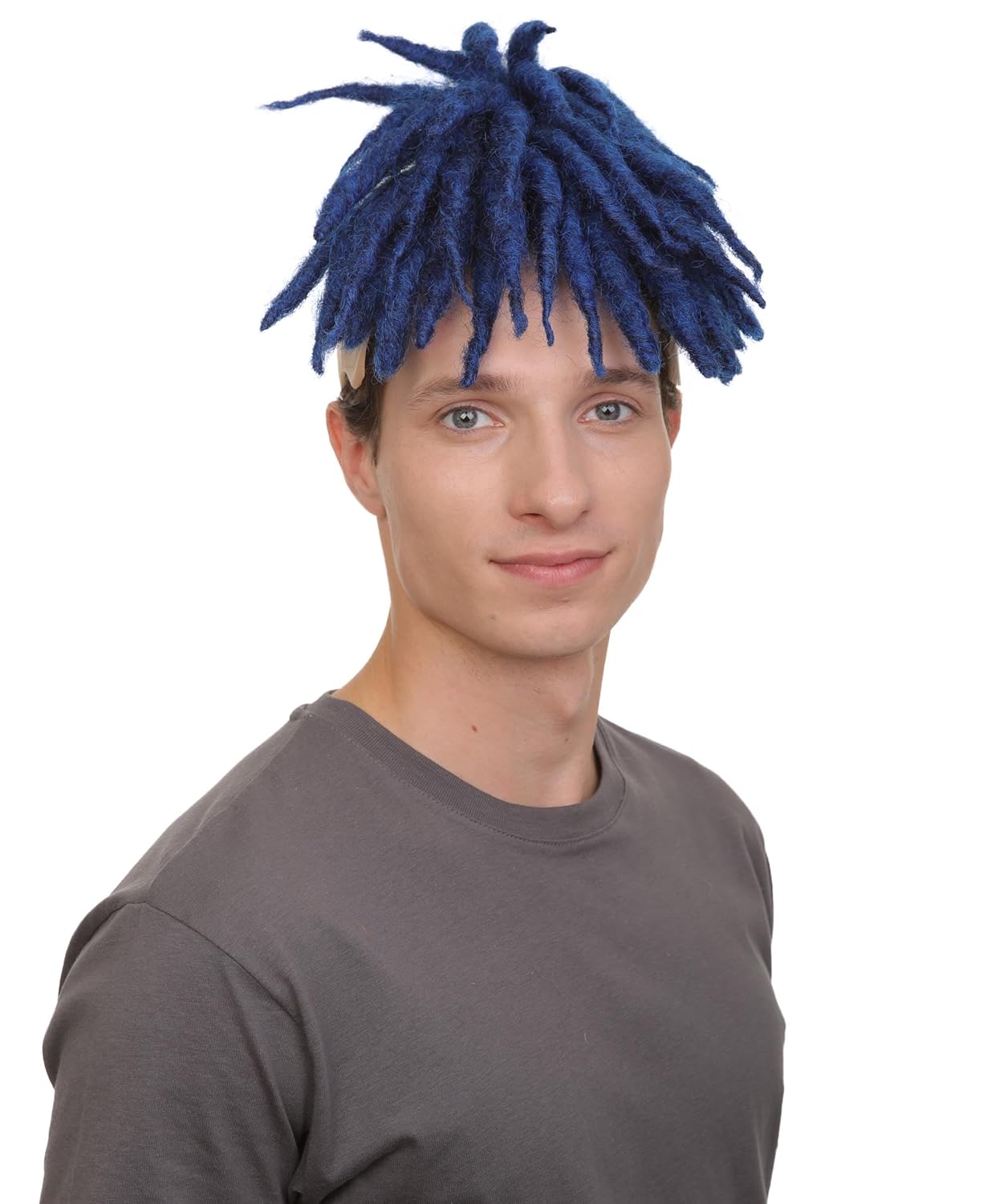 HPO Adult Men’s American Rapper Dark Blue Dreadlock Updo Wig, Non-flammable Synthetic Fiber Wig