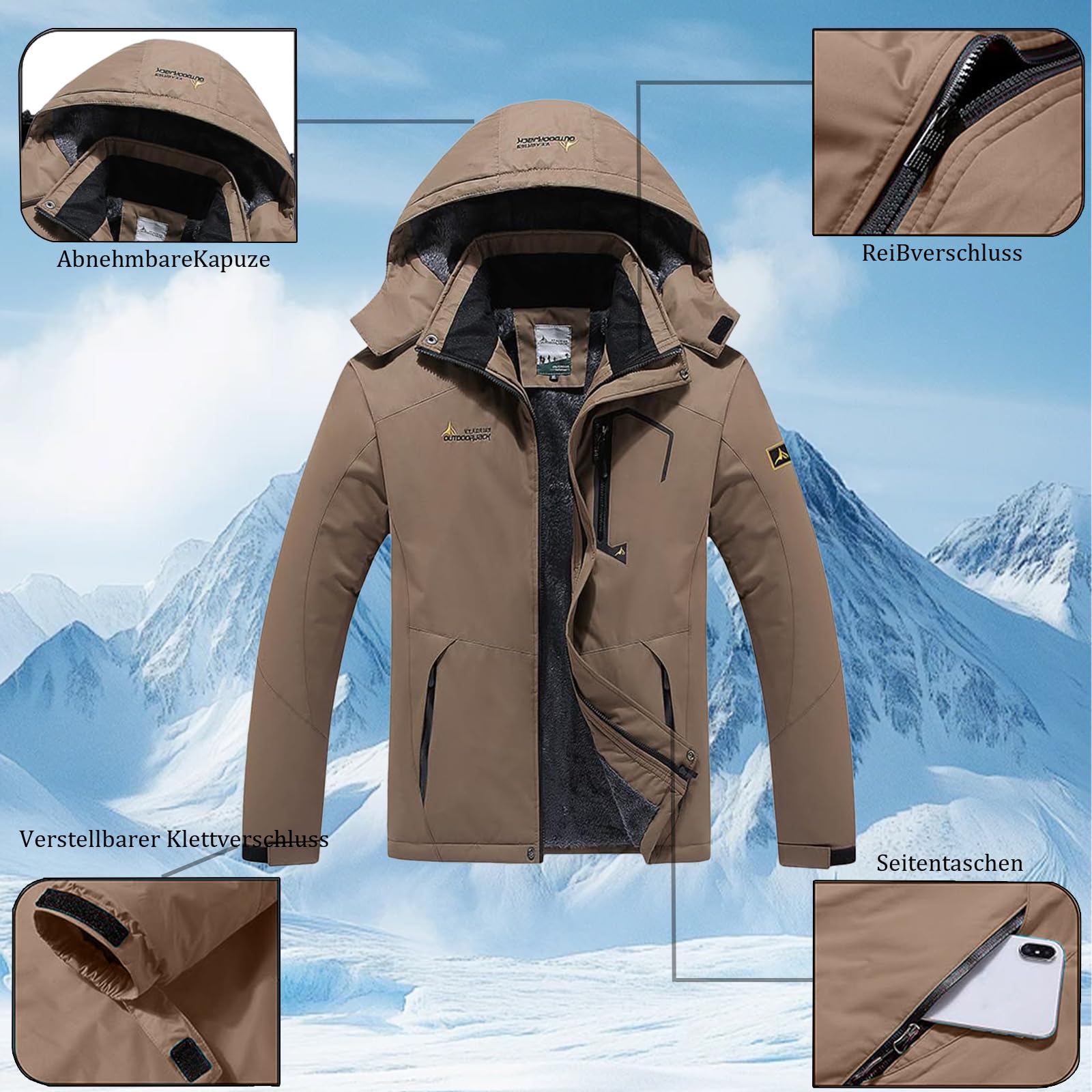 Skianzug Herren 2 Teilig Set Ski Anzug Snowboard Jacke und Ski Hosen Skijacke mit Kapuze Thermoanzug Skianzüge Schneeanzug Warm Skioverall Wasserdichte Skibekleidung Männer Winter Skifahren Outfit