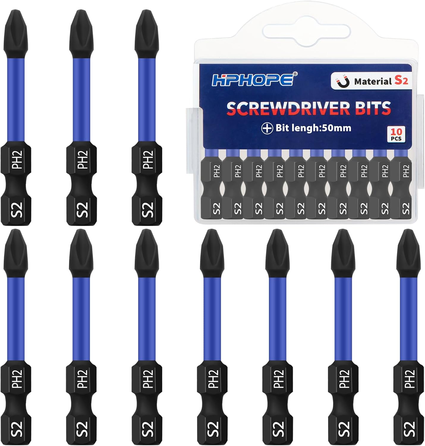 HPHOPE T40 Screwdriver Bit Set 10 Pcs, Torx Bits T40, 1/4" Hexagon Bit, Length: 50mm
