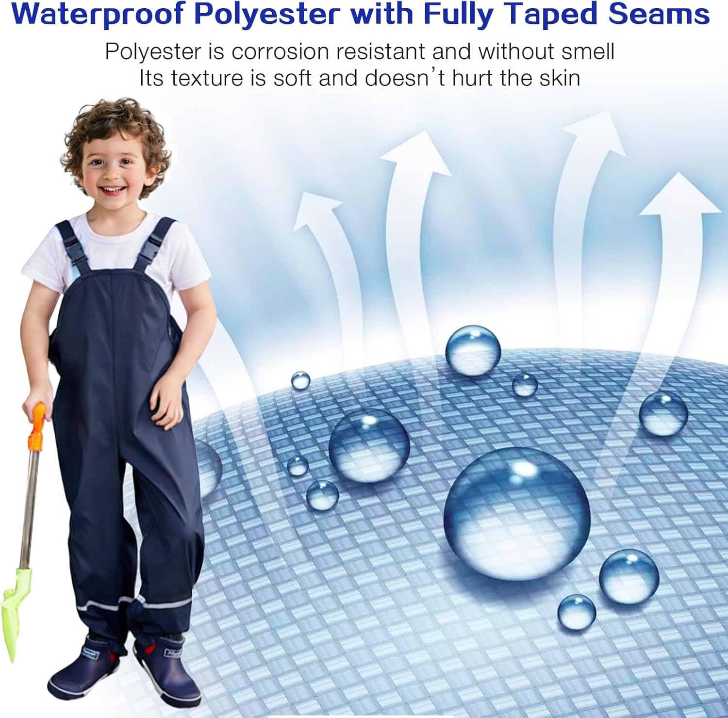 SSAWcasa Kids Rain Pants, Toddler Waterproof Boys Girls Pants, Mud Dirty Proof Rain Suspender Trousers Overalls - Image 5