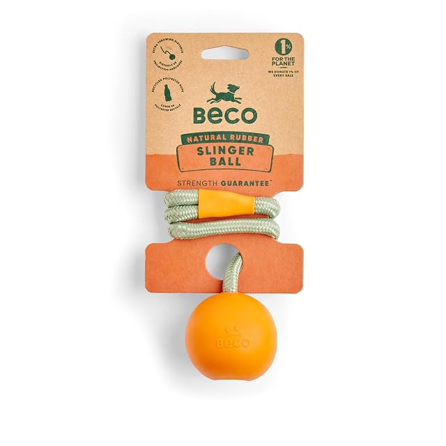 Foto 2 de 8 de Beco Juguete para Perros - Bola de Goma Natural en una Cuerda de Juguete para Perros - Naranja