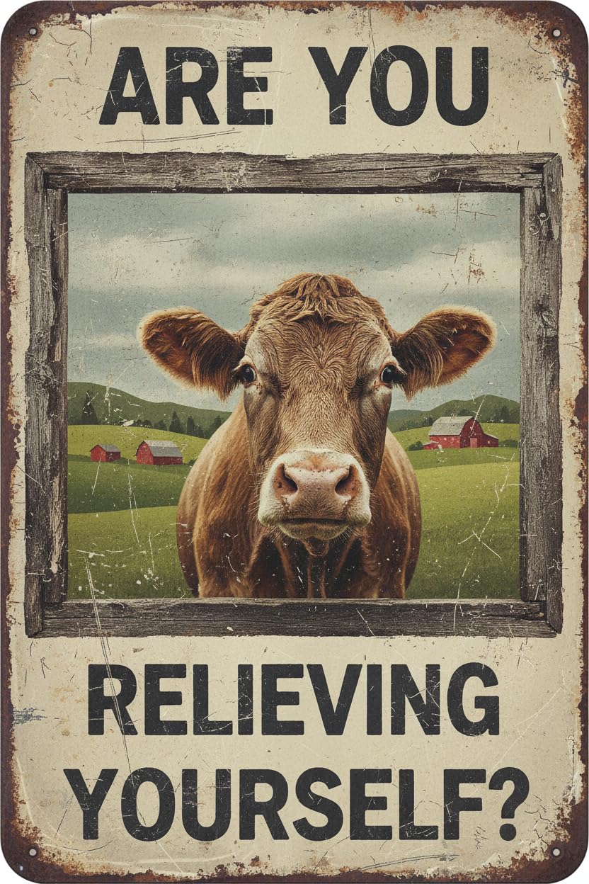 Vintage Cow Tin Sign Are You Pooping Retro Bathroom Metal Poster Funny Cow Lovers Wall Art Toilet Man Cave Bar Cafe Indoor Room Garage Store Office Farmhouse 8x12inch