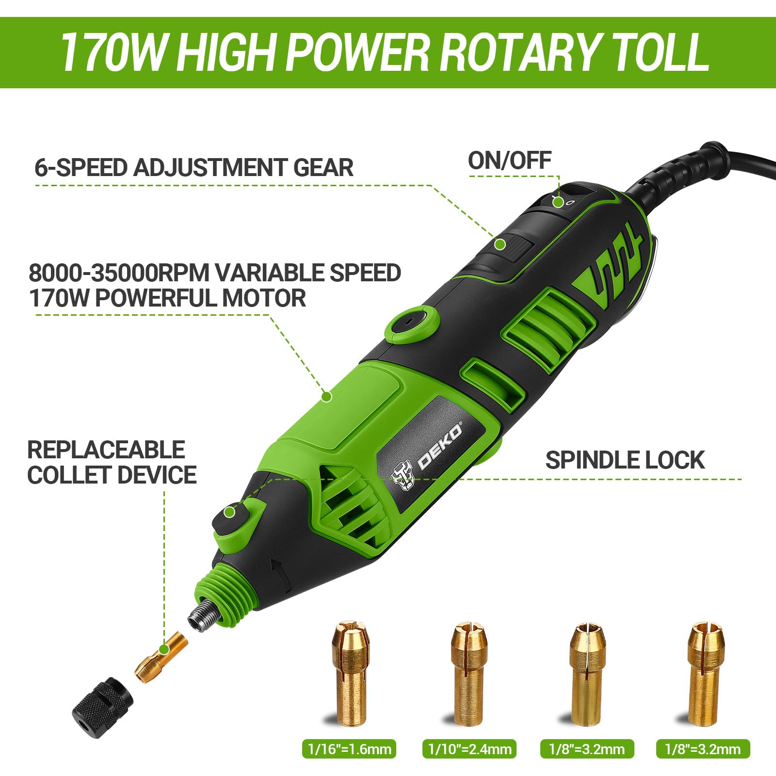 DEKOPRO Multiutensile Rotativo 170W Verde