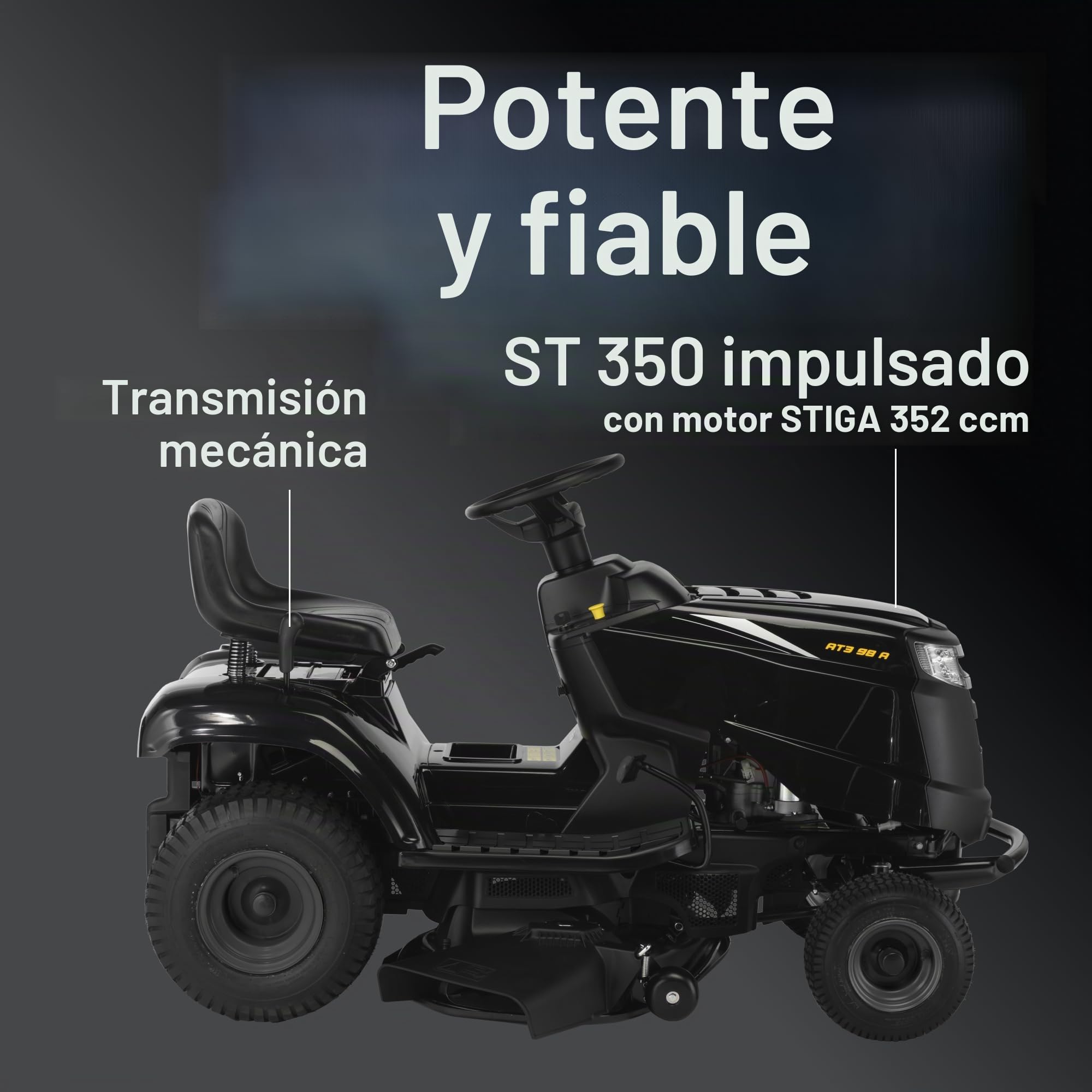 Alpina AT3 98 A – Tractor cortacésped de Gasolina con Motor Alpina de 352 CC, Descarga Lateral y Ancho de Corte de 98 cm