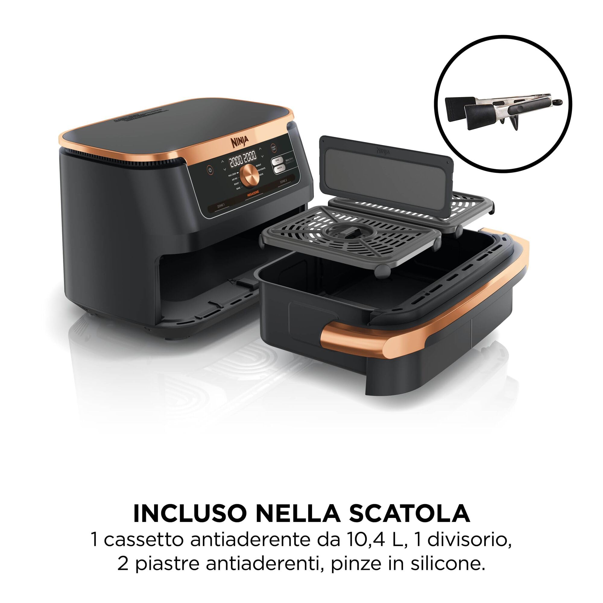 Ninja Foodi FlexDrawer, Friggitrice ad Aria Ampia, Nero/Rame, AF500EUCP