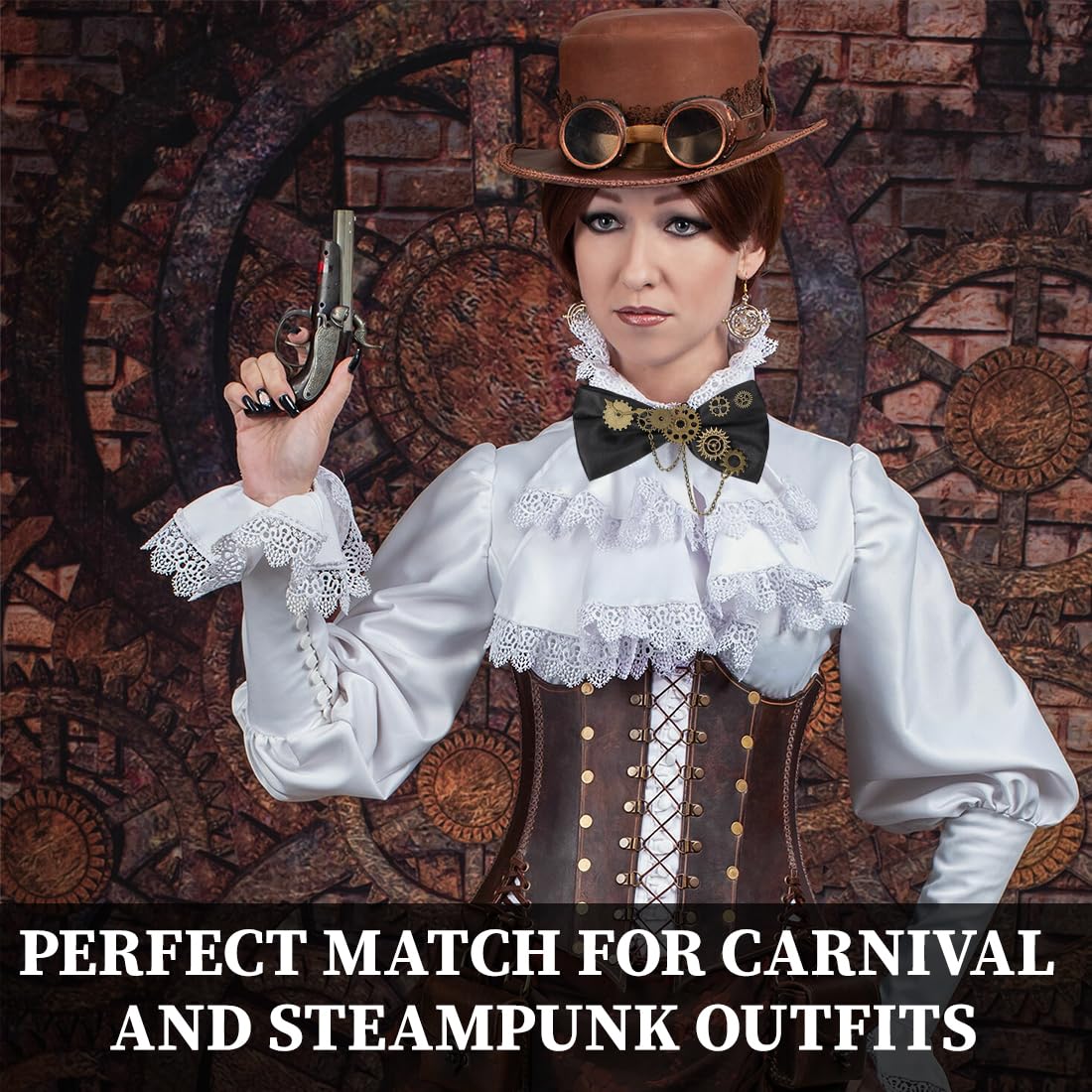 OIXYEY Papillon Steampunk da uomo Ingranaggi retrò Cravatta vintage Papillon Ingranaggi Cosplay Steampunk Accessori