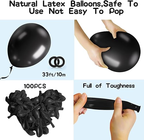 Miniatura 4 de EMART 100 globos negros de 12 pulgadas con cinta, helio de látex para fiesta de cumpleaños, baby shower, boda, graduación, Halloween, decoraciones