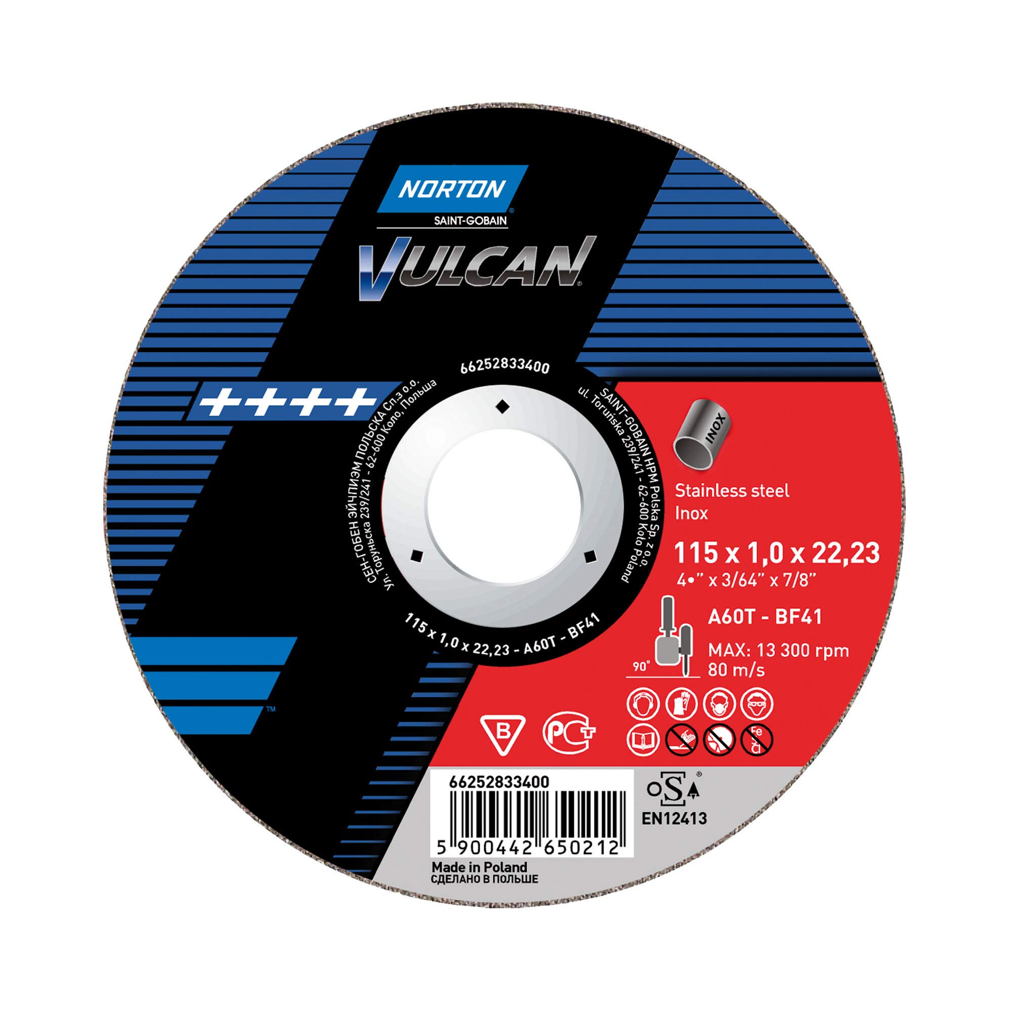 NORTON Lot de 25 disques à tronçonner en acier inoxydable Vulcan 42 125 x 2,5 x 22,23 A 30 S