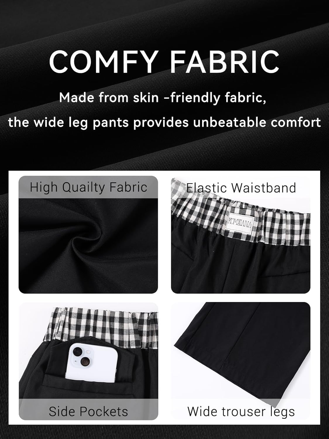 Wide Leg Slacks Pants for Women Pull on High Waisted Business Trousers with 3 Pockets for Casual Office Wear - Image 5