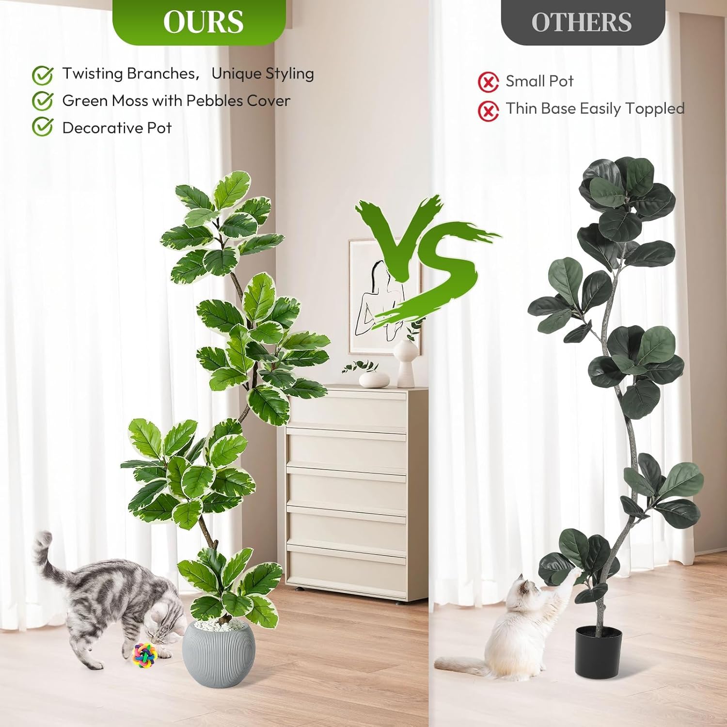 Artificial Fiddle Leaf Fig Tree with Planter, 5FT Tall Likelife Faux Plants with 47 Leaves - Fake Floor Trees for Home Office Decor Indoor Outdoor - Image 5