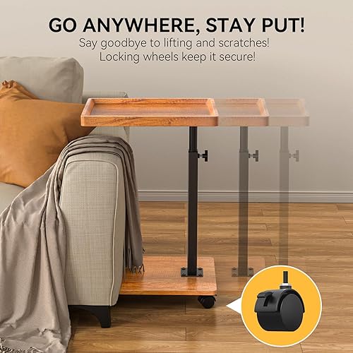 Miniatura 5 de Mesa C Mesa Auxiliar de Altura Ajustable, Mesa de Bandeja Giratoria de 360° para TV para Espacios Pequeños, Mesas de Sofá que se Deslicen Debajo,