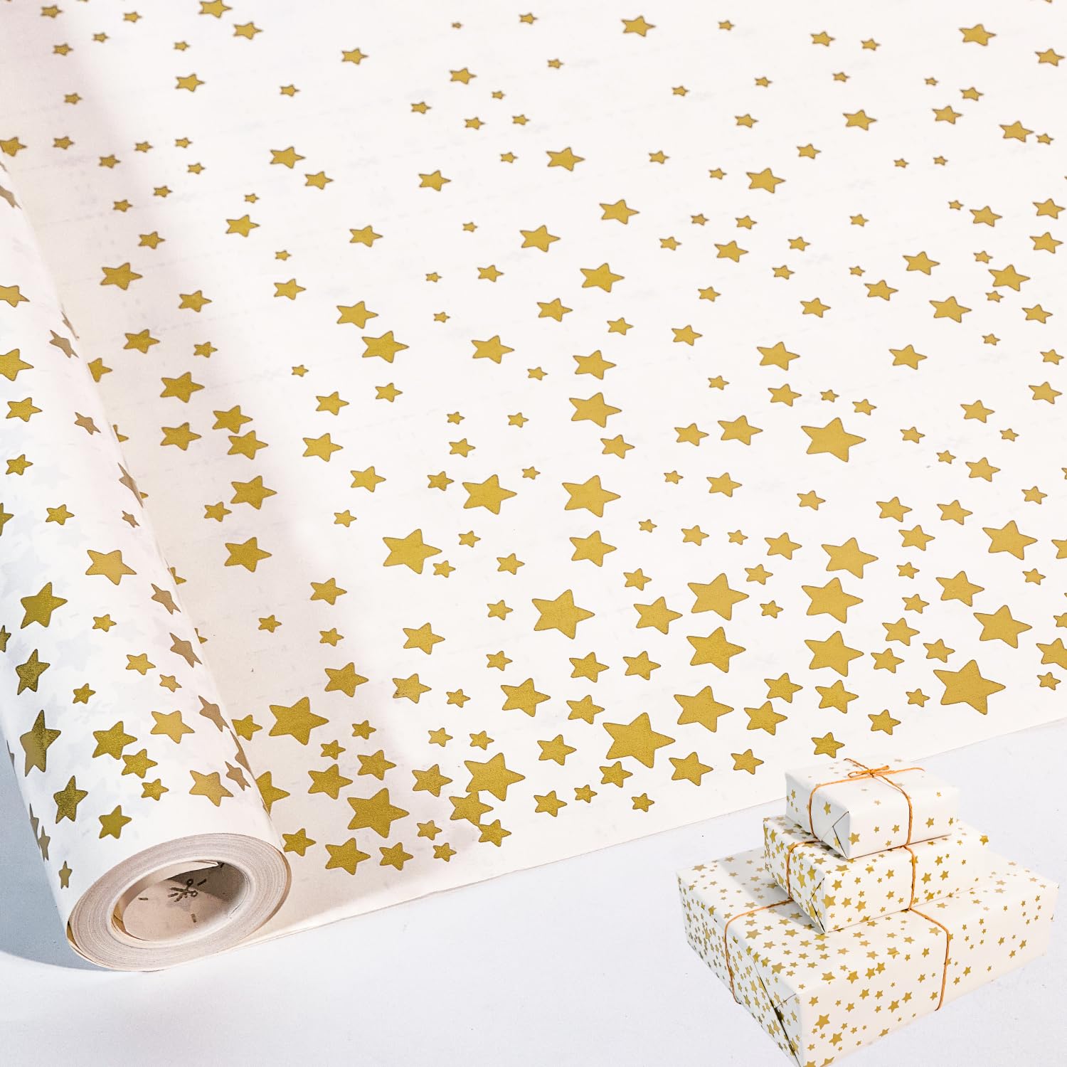 White Wrapping Paper Roll,43cm X 15m Birthday Wrapping Paper with Star Pattern,White Kraft Gift Wrap Paper for Birthday,Party, Wedding,Baby Shower,Christmas