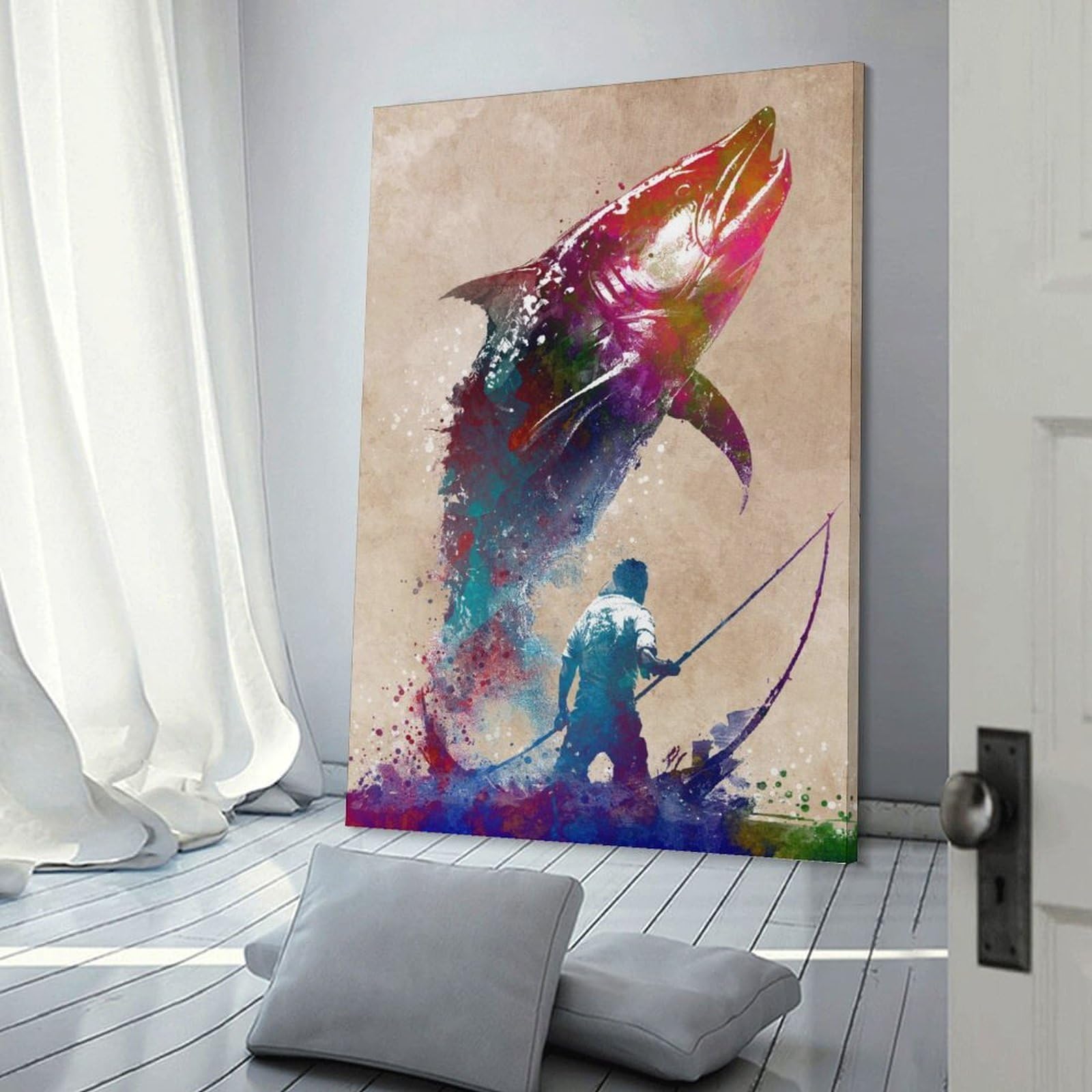 Junmoney Frame-Style-7 Big Fisherman's Triumph Decorative Wall Artwork 24X36inch(60X90cm), For Corridors, Hallways Or Apartment Entries, Home Artwork For First Impressions