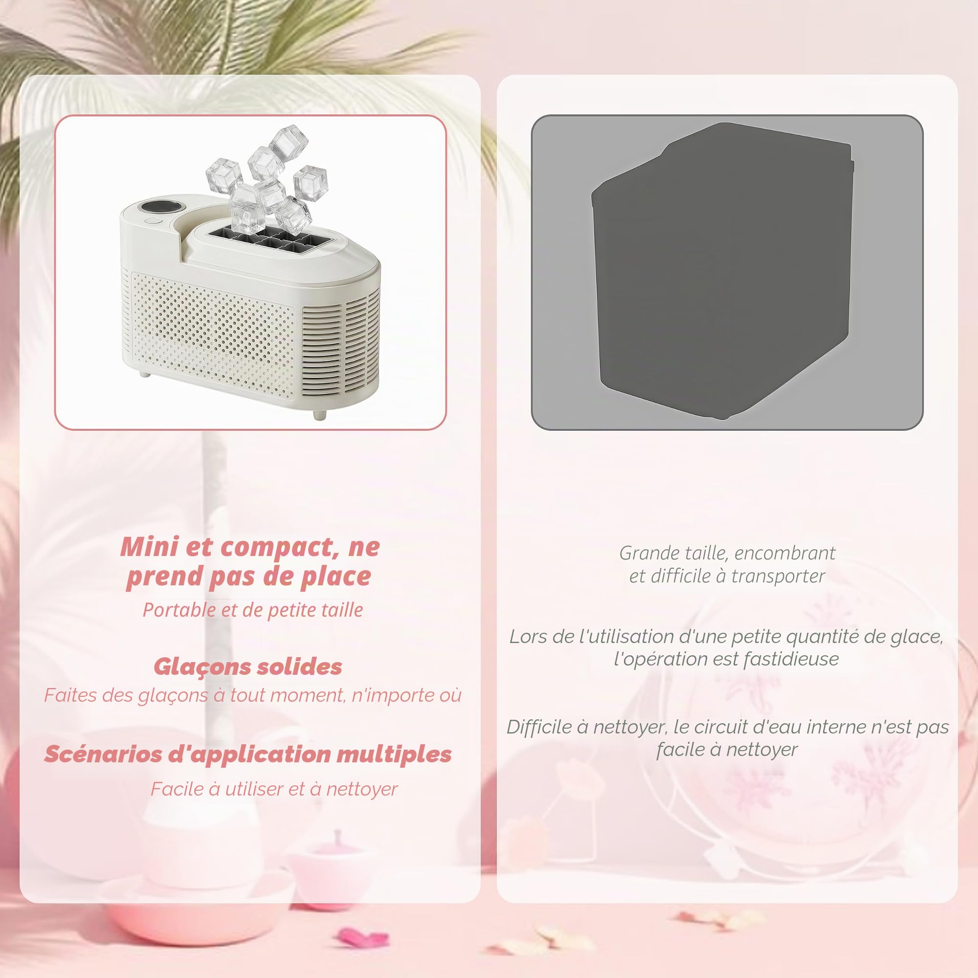 Machine à glaçons, portable de comptoir, mini appareil automatique à glaçons cubiques pour maison, dortoir, bureau, camping et voyage automobile（8 glace）