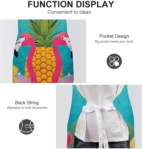 Miniatura 6 de MUSM Apron for Adults - 27.6 X 31.5 Inch, Heavy-Duty Polyester Aprons with Two Large Pockets, Waterproof Pineapple Flamingo Kitchen Apron for