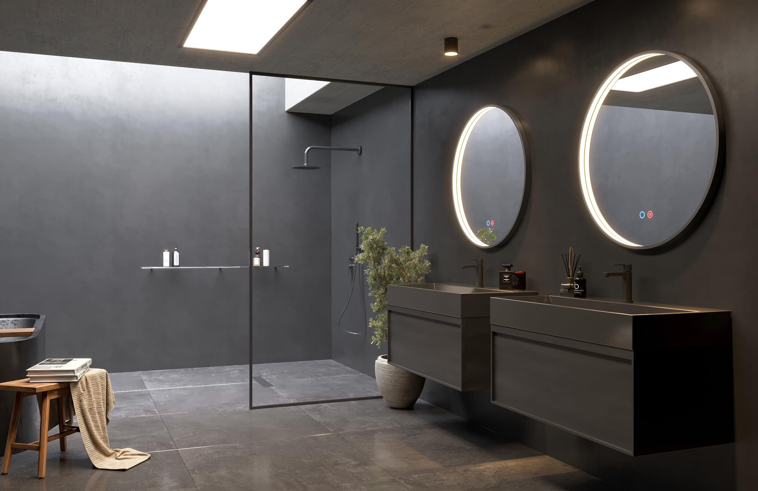 Mice - Espejo Led para baño - Espejo Redondo con luz perimetral integrada en el Marco de Aluminio en Acabado Negro Mate -Espejo para Maquillaje - Vestidor - Centro Estetica 70CM Ø