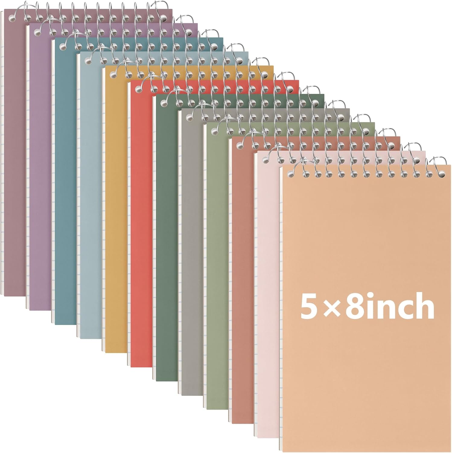 Fuutreo 12 Pcs 5'' x 8'' Top Bound Spiral Notebooks Office Steno Book for Women Cute Durable Spiral College Ruled Paper 70 Sheets Multicolor Covers, School Supplies(Retro Color)