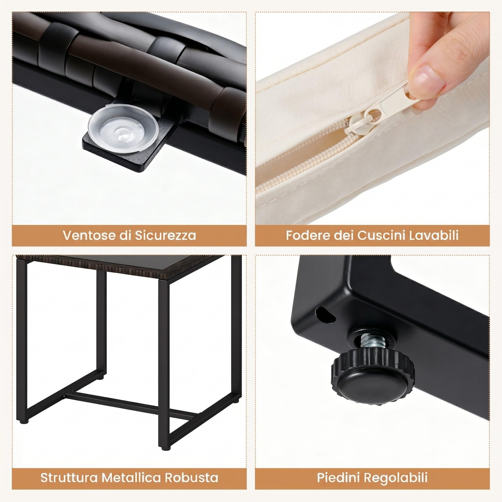 COSTWAY Set Salotto da Giardino in Rattan, Set Mobili da Eterno con 2 Poltrone a Dondolo, Tavolino in Vetro Temperato e Comodi Cuscini con Fodera Lavabile per Cortile e Balcone (Beige)