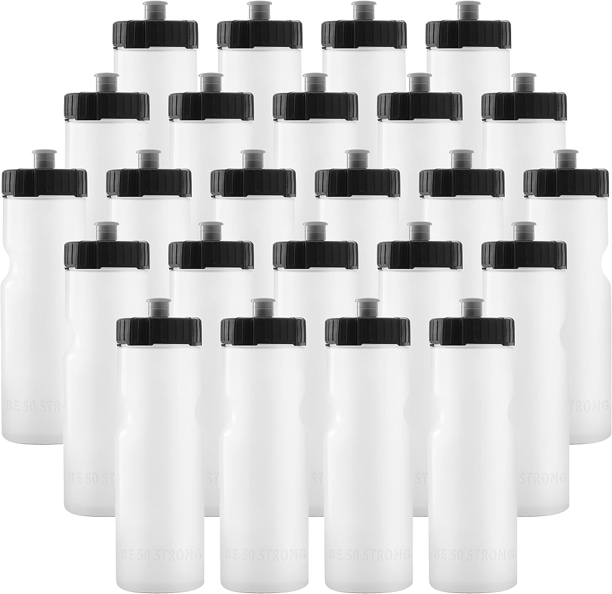 50 fuertes | Botellas de agua a granel, paquete de 24, 22 oz, exprimidoras deportivas, transparentes