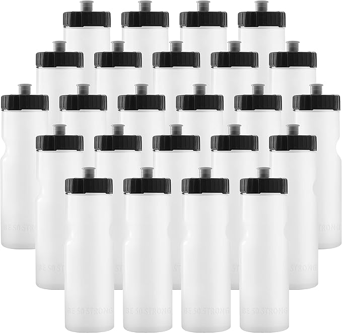 50 Strong Bulk Water Bottles | 24 Pack Sports Bottle | 22 oz. BPA-Free Easy Open