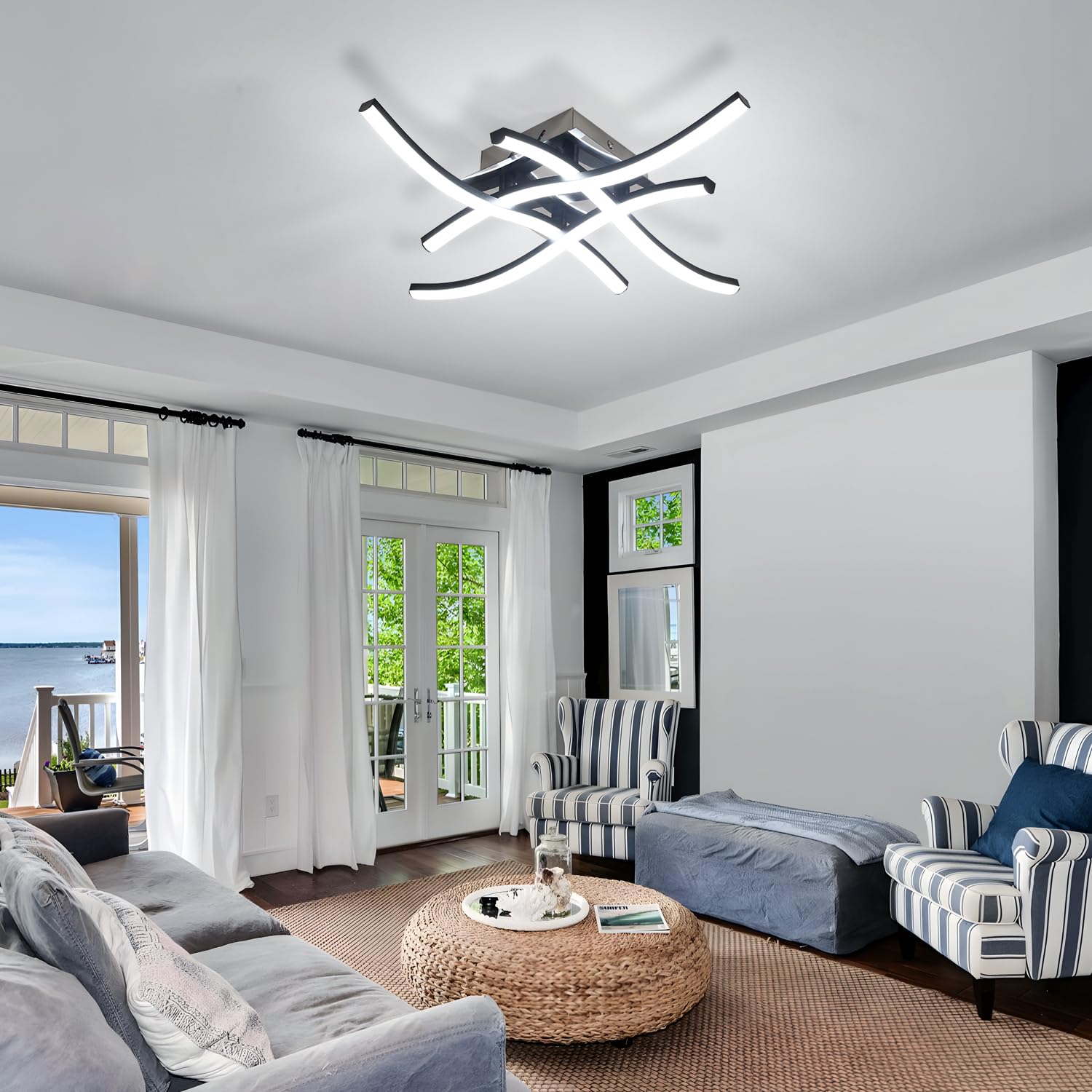 Comely 28W 3200LM Plafoniera LED Dimmerabile con Telecomando 3000K-6500K | Nero Ondulato Lampada da Soffitto, Lampadario Soffitto LED per Soggiorno, Camera da Letto, Cucina, Corridoio, Balcone