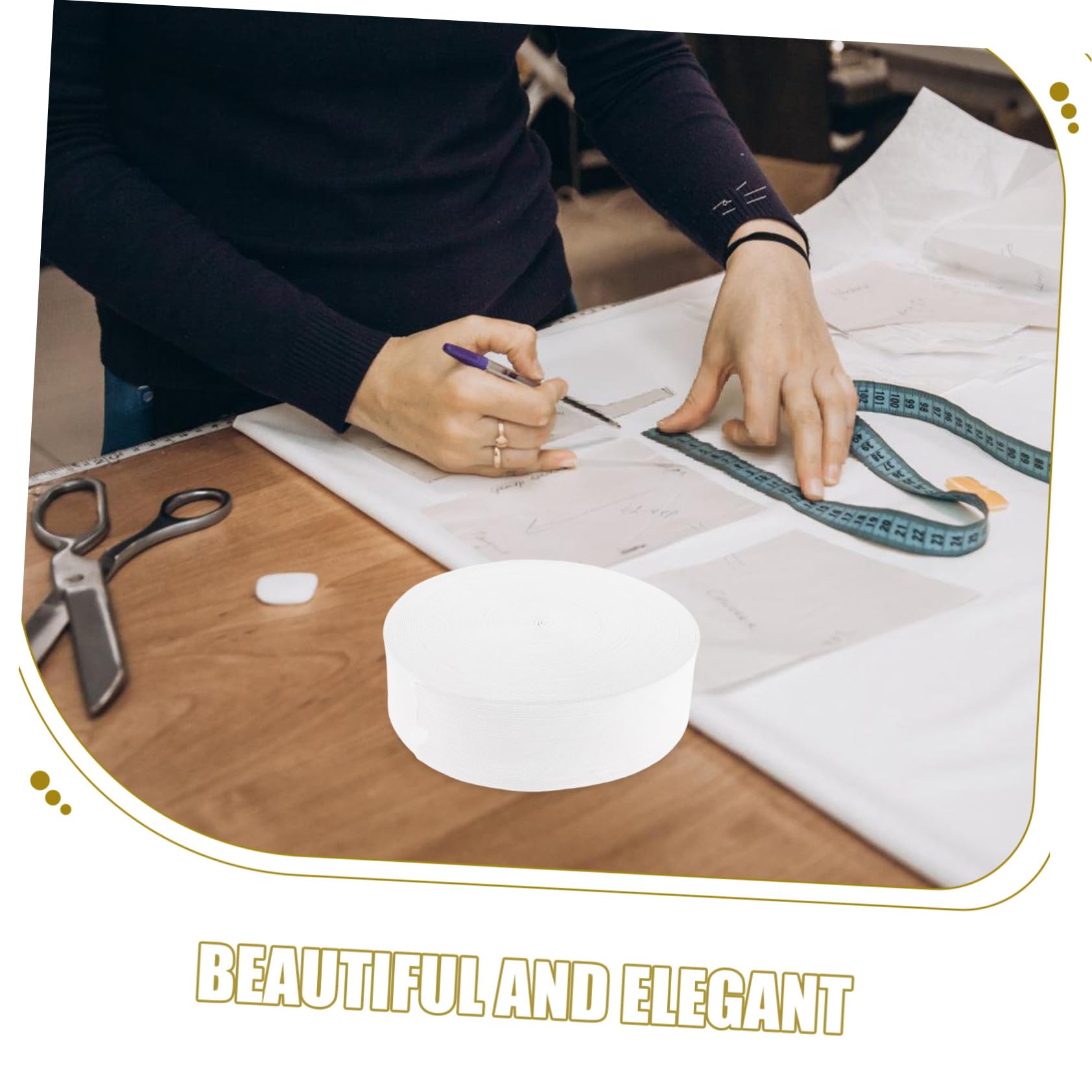 iplusmile Banda Elástica Tejida de Color Claro para Coser de Metros de Longitud Banda Elástica Plana Textura Acanalada para Cinturillas de Pantalones y Proyectos de Costura