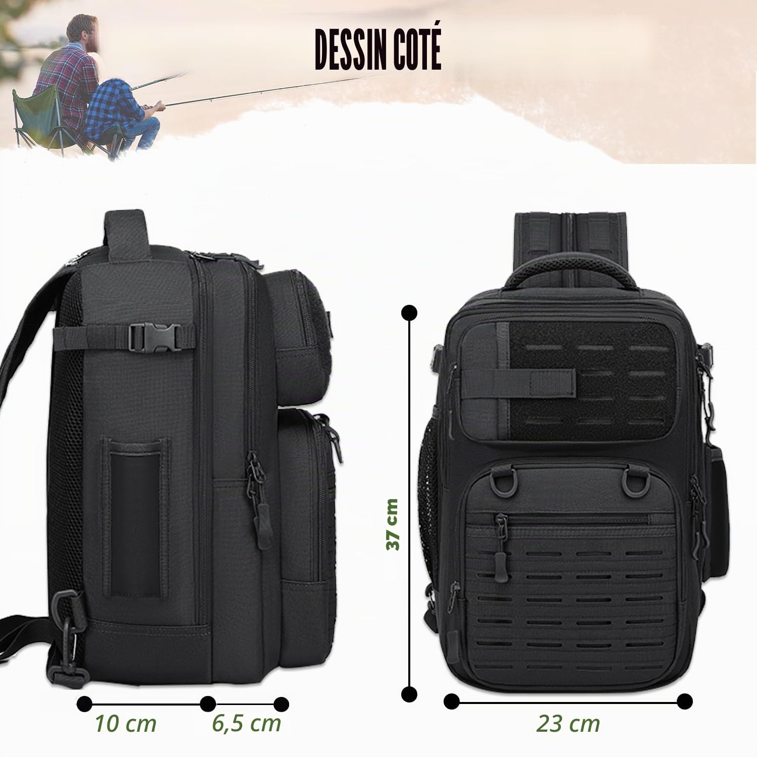 Sac à dos de pêche 2 en 1 avec support pour canne à pêche 25 l Sac à dos tactique Sac à dos militaire pour la pêche et la randonnée