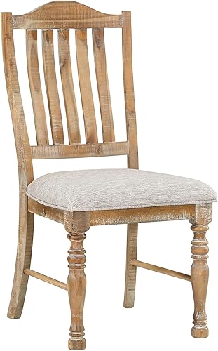 Juego de 2 sillas de comedor de estilo tradicional de granja, con acabado de trigo, tapizadas de tela texturizada para mesa de cocina, sala de