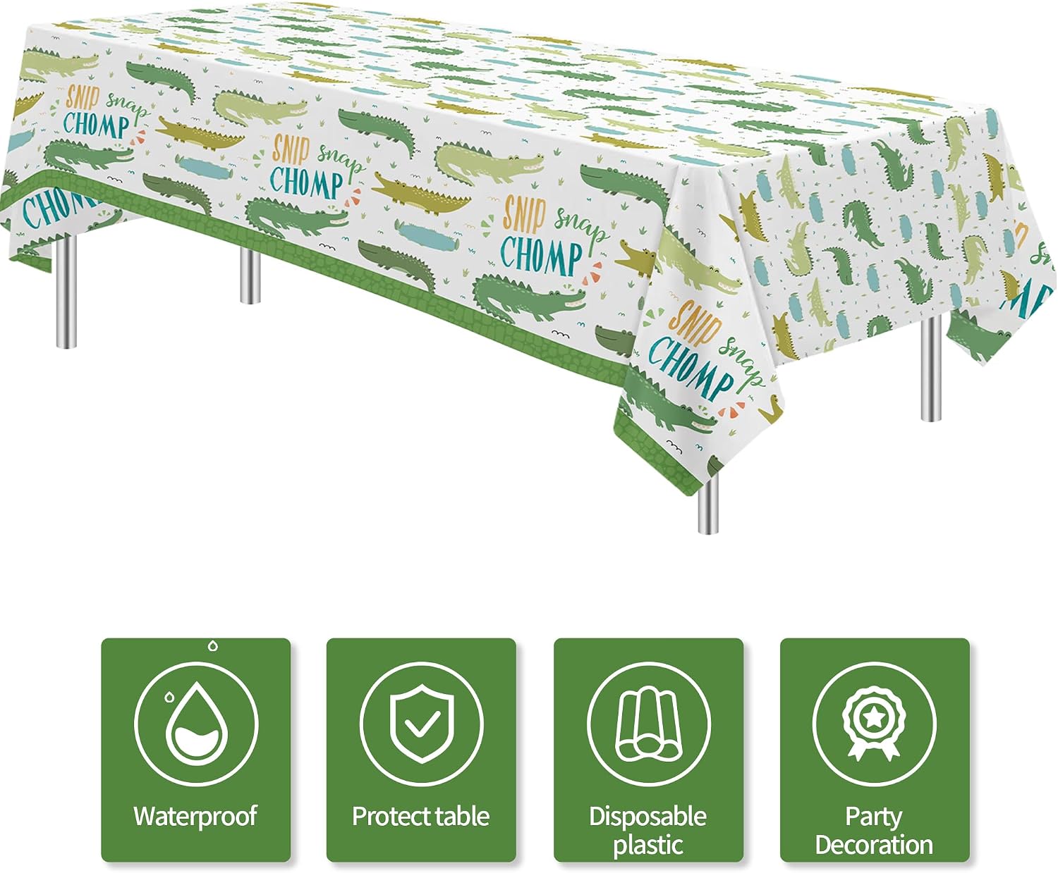 Alligator Party Decorations Tablecloth, 3pcs Disposable Alligator Birthday Party Supplies Tablecover, Reptile Crocodile Table Cloth for Birthday Baby Shower, 86in x 55in