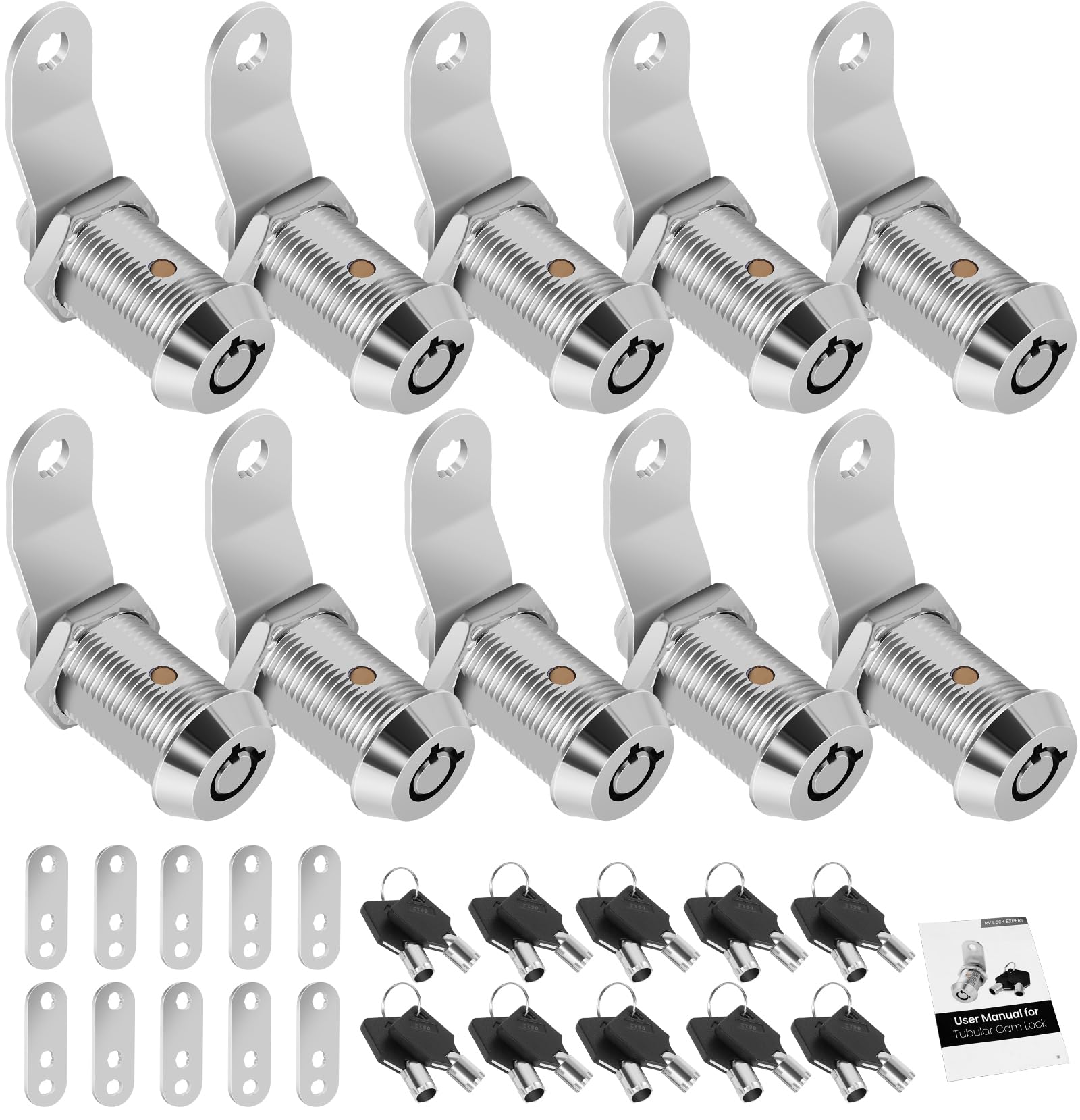 10 Pack Cabinet Lock with Keys, 1" RV Storage Locks Keyed Alike, RV Locks for Storage Door, Camper Toolbox RV Cam Locks with Manual(10Pack, 1 Inch)
