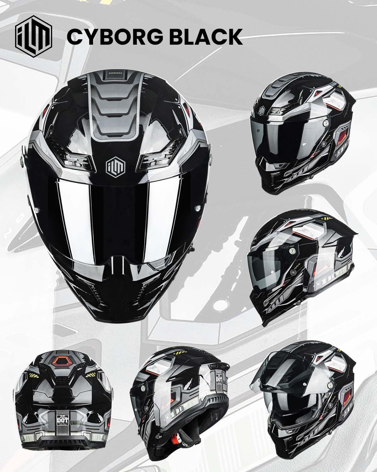 ILM Motorcycle Helmets for Adult Men Women Full Face DOT ECE Powersports Dual Visor Street Racing with Pinlock Cascos para Motos Model MF509 Pro