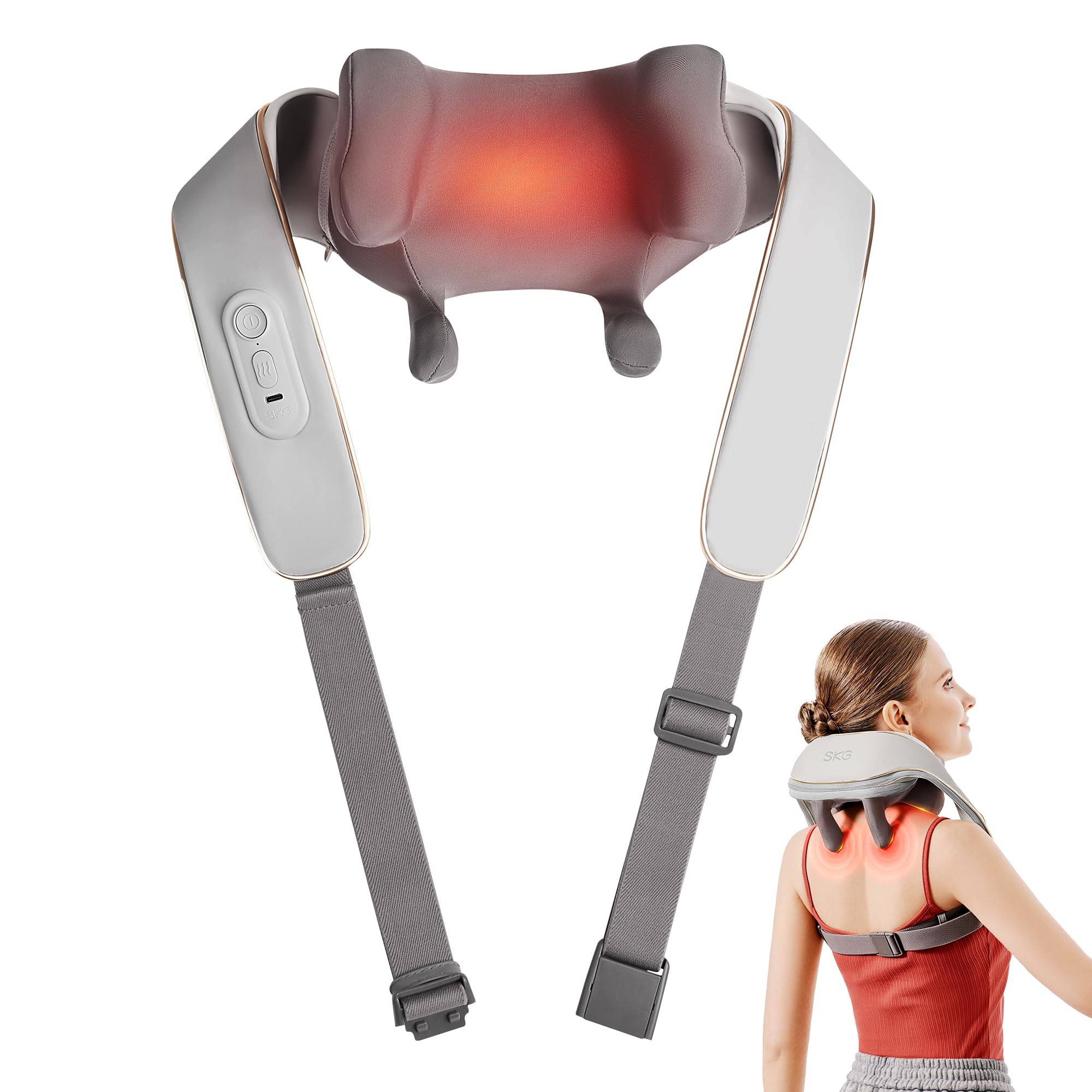 SKG® Cinturón de masaje inalámbrico original con calor para la espalda baja, portátil y ajustable, masaje de pulso y vibración para la relajación muscular activa, regalo para mamá, mujer, hombre, W9