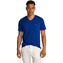 Tommy Hilfiger Uomo T-Shirt Maniche Corte Essential Tee con Scollo a V, Blu (Wedge Blue), M