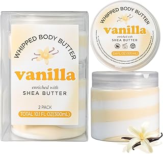 Vanilla Whipped Body Butter for Vanilla Scent Whipped Body Butter for Women, Shea Body Moisturizer for Dry Skin, Gentle Hydration with Long Lasting Moisture-3.4 floz+6.8 floz