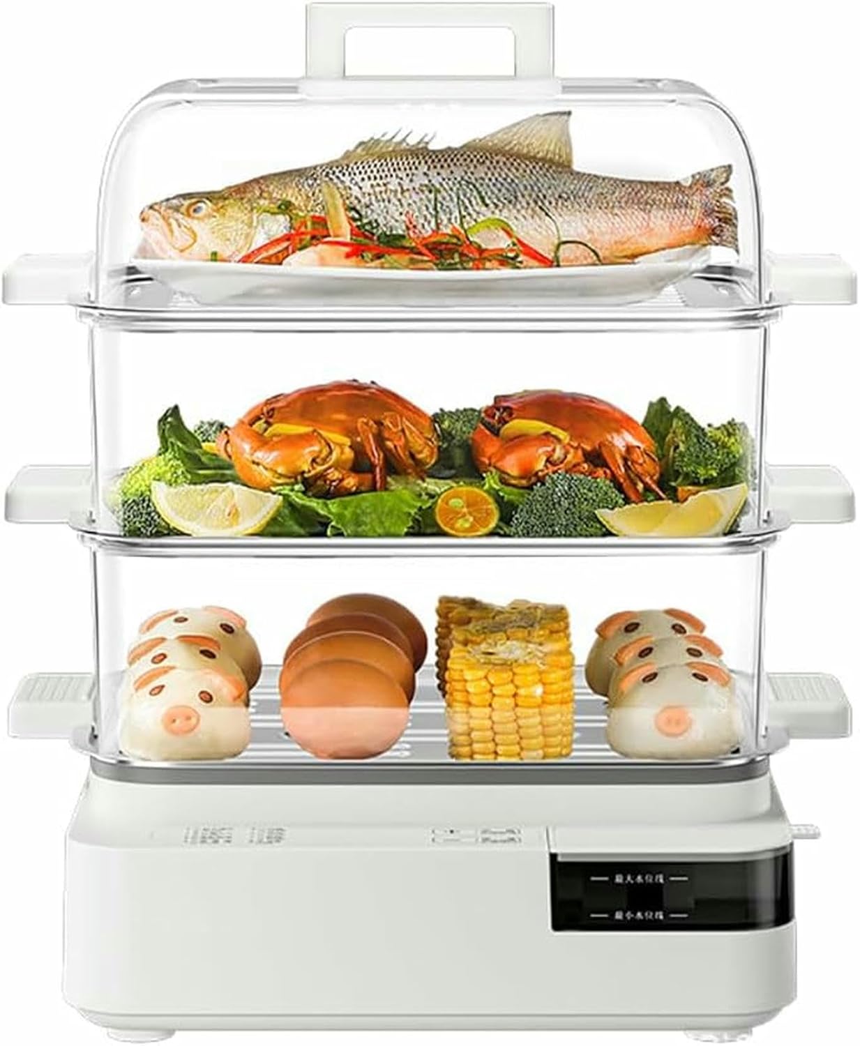 Electric Multifunctional Food Steamer, Home Three-layer Transparent Electric Steam Pot, Vegetable Steamer with Timer, 1200W Fast Heating, for Vegetable, Food, Kitchen