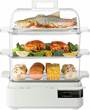 Electric Multifunctional Food Steamer, Home Three-layer Transparent Electric Steam Pot, Vegetable Steamer with Timer, 1200W Fast Heating, for Vegetable, Food, Kitchen