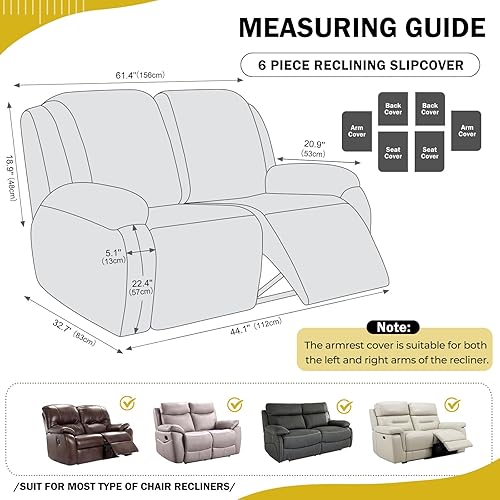 Miniatura 2 de vctops 6 fundas de sofá reclinable de jacquard geométrico, suaves, mullidas, esponjosas, antideslizantes, protector de muebles con parte inferior