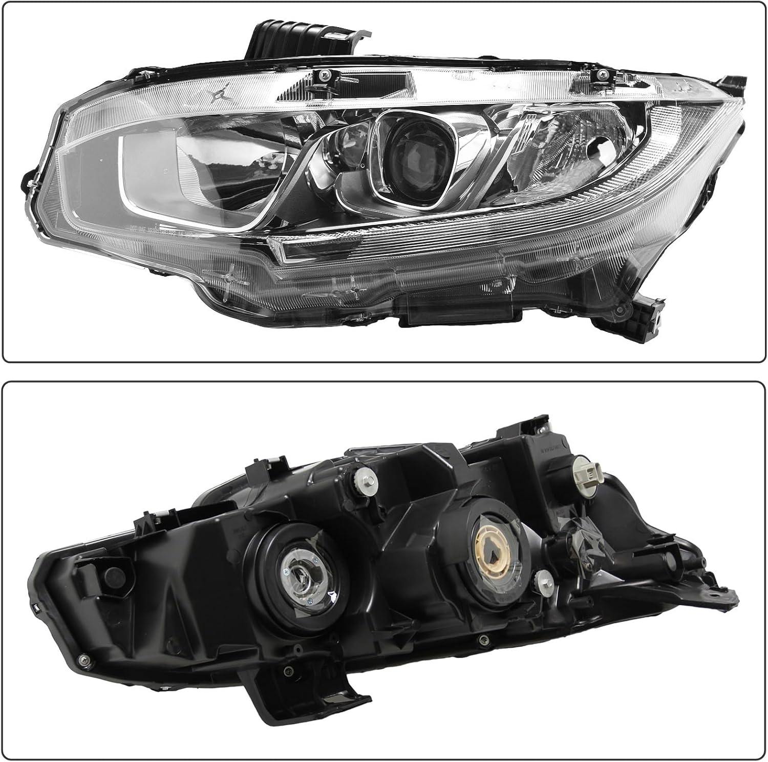 Chrome Headlights Assembly w/LED DRL Compatible with 2016-2021 Honda Civic Halogen Headlamps Direct Replacement Driver Passenger Side 33150TBAA01, 33100TBAA01