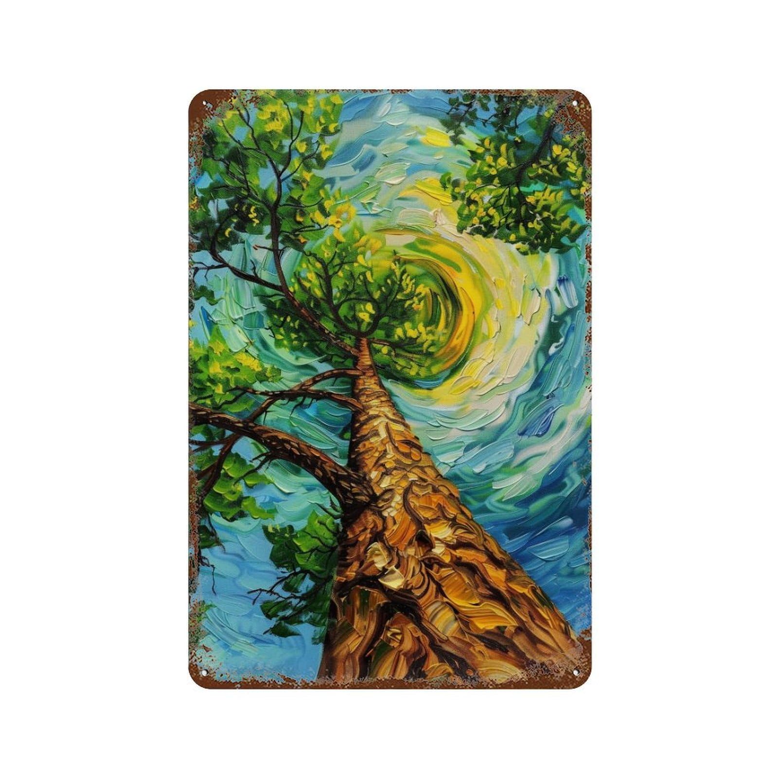 WUJHGRSG Van Gogh Style Twirl Azure Sky Upward Tree Trunk Composition 02 Wall Art Retro Iron Vintage Metal Tin Sign Poster Modern Decor for Home Cofffee Club Bar Shop Style 30x20cm