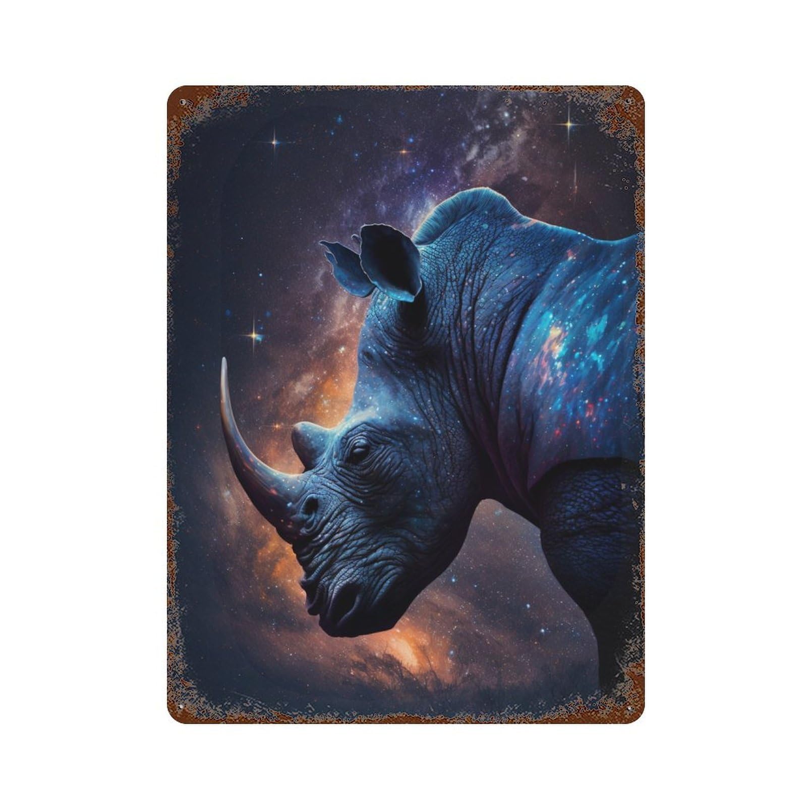 Galactic Rhino Profile-1 Weathered Tin Sign 15.7"x11.8", Retro Wall Decor for Pub, Kitchen And Man Cave Decor