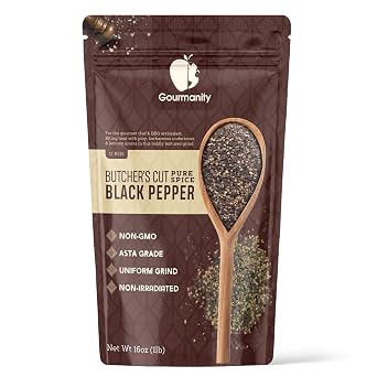 Gourmanity 1lb Coarse Black Pepper Butchers Cut 12 Mesh, Bulk Ground Black Pepper, Cracked, Coarse Ground Pepper, ASTA Grade