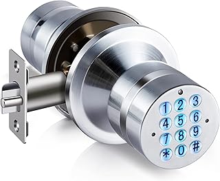 Smart Door Knob with Keypad, Code, Keyless Entry Door Knob, 2.5s Auto Lock, Waterproof, Anti-pry Code Door Knob for Home, Office, Apartments, Door Knob with Lock