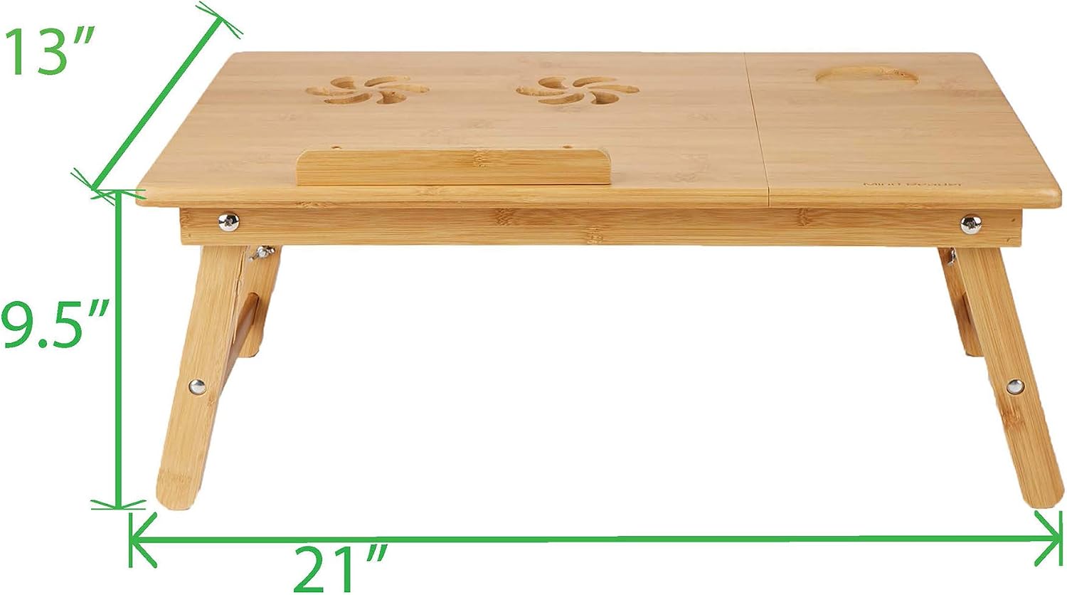 Mind Reader Laptop Lap Desk Flip Top with Drawer, Foldable Legs, Breakfast Tray, Bamboo Brown