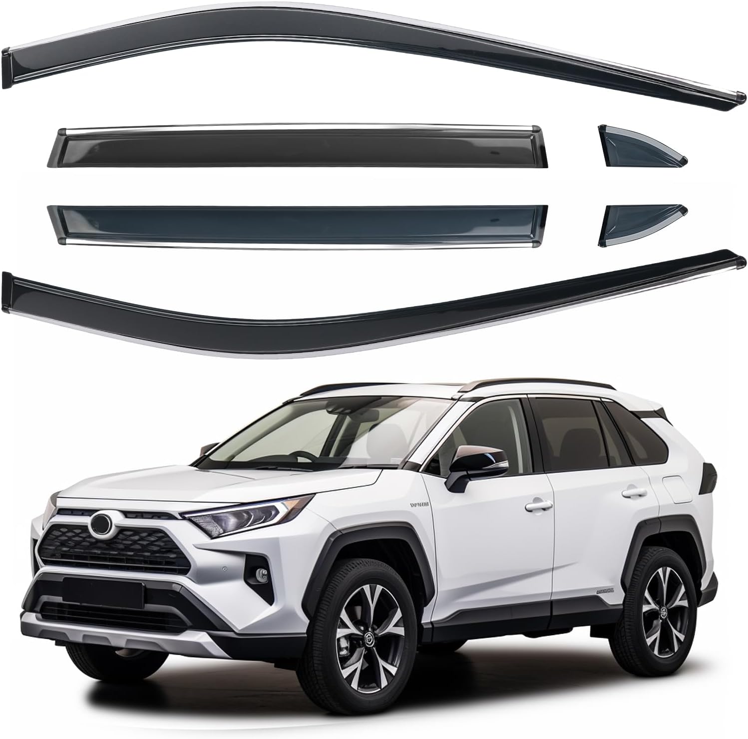 Side Window Visor 6 Piece Set for Toyota RAV4 2019 2020 2021 2022 2023 2024 Safe RAIN Out-Channel Guard Deflector Window Deflectors Vent Deflectors (for RAV4 19-24 6-Piece Set Chrome)