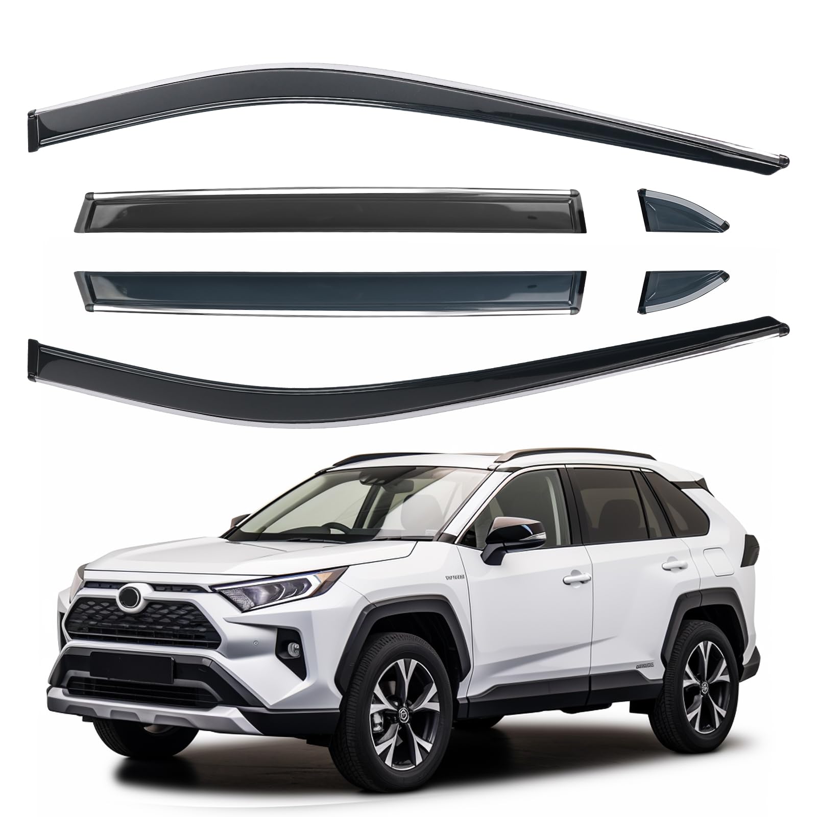 Photo 1 of Side Window Visor 6 Piece Set for Toyota RAV4 2019 2020 2021 2022 2023 2024 Safe RAIN Out-Channel Guard Deflector Window Deflectors Vent Deflectors (RAV4 19-24 6-Piece Set Chrome) For RAV4 19-24 6-Piece Set Chrome