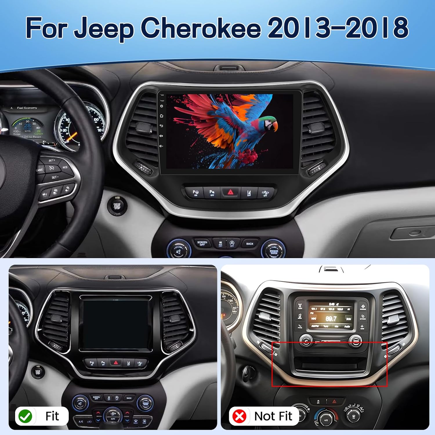 8 Core 4+64G Qualcomm Radio for Jeep Cherokee 2013-2018, Android Cherokee Car Stereo 10.1 inches Touch Screen/Carplay/Android Auto/Bluetooth 5.1/SWC/FM RDS